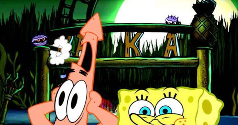 SpongeBob Squarepants: Kreepaway Kamp의 주요 장면과 캐릭터를 담은 공식 포스터 썸네일 이미지